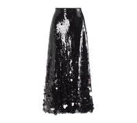 NONGYU Damen Rock mit hoher Taille, schimmernder A-Linie, mit Reißverschluss, glitzernde Pailletten, Maxi-Rock, Ausgehen, Party, Clubwear, A-Linien-Rock für Damen, Schwarz , XL