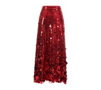 NONGYU Damen Rock mit hoher Taille, schimmernder A-Linie, mit Reißverschluss, glitzernde Pailletten, Maxi-Rock, Ausgehen, Party, Clubwear, A-Linien-Rock für Damen, rot, S