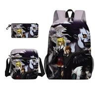 Noowye Misa Amane Rucksack Set Anime Light Yagami/Ryuuku Schulrucksack mit Federtasche Umhängetasche 3-teiliges Set Cartoon 3D-Druck Print Schulsachen