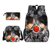 Noowye Misa Amane Rucksack Set Anime Light Yagami/Ryuuku Schulrucksack mit Federtasche Umhängetasche 3-teiliges Set Cartoon 3D-Druck Print Schulsachen