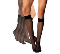 NOQ Elegante Halterlose Strümpfe - Overknees Stutzen Ohne Socken Für Damen, Matte Feinstrümpfe, Komfortbund, Atmungsaktiv, Nahtlos, Hautfreundlich, Klassisch Schwarz, 4er Pack