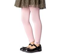 NOQ Schlichte fußlose Strumpfhose für Mädchen blickdichte Leggings mit Schleifen Mikrofaser unter dem Rock Tunika Hose Schule Gymnastik Tanz, Powder Pink 10/11 Jahre (140/146 cm)