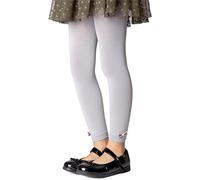 NOQ Schlichte fußlose Strumpfhose für Mädchen blickdichte Leggings mit Schleifen Mikrofaser unter dem Rock Tunika Hose Schule Gymnastik Tanz, Paloma Grey 10/11 Jahre (140/146 cm)
