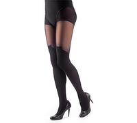 NOQ Strümpfe Imitation Strumpfhosen Matt Semi Sheer Damen Sexy Overknee Muster Büro Date Gemustertes Outfit, Kitten Nero S