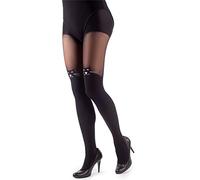 NOQ Strümpfe Imitation Strumpfhosen Matt Semi Sheer Damen Sexy Overknee Muster Büro Date Gemustertes Outfit, Im Individual Nero L