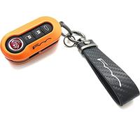 Nordecco Glänzend Schlüsselanhänger Hülle Kompatibel mit Fiat 500C 500-500L Abarth Grande Punto Brava Panda Stilo Linea (Schwarz Schlüsselanhänger Orange/Schwarz)
