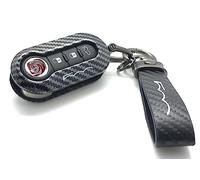 Nordecco Glänzendes Schlüsselanhänger-Gehäuse, kompatibel mit Fiat 500C 500-500L Abarth Grande Punto Brava Panda Stilo Linea (Schwarzer Schlüsselanhänger, Kohlefaserdruck 3D)