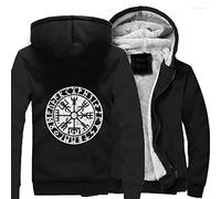 Nordic Herren Plüsch Pullover Zip Hoodie, Wikinger Drucken Vegvisir Rune Tattoo Totem Winter Warme Kleidung Streetwear Sweatshirt Kapuzenjacke Kostüm,A,XXL
