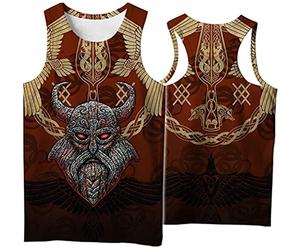 Nordic Herren Viking Rune Tee Tank Tops,Unisex Vintage Mittelalter Plus Size Ärmellose T-Shirt Weste,Sommer Neuheit Punk Gothic Lose Rundhalsausschnitt Leichte Streetwear