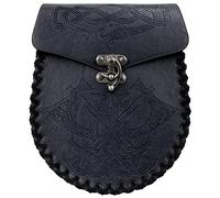 Nordische geprägte Gürteltasche, mittelalterliche Kunstledertasche, Schwarze Wikinger-Renaissance-Münztasche, Vintage-Beuteltasche für Männer LARP Halloween