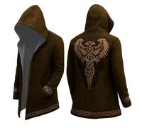 Nordische Mythologie 3D Kapuzenjacke für Herren Wikinger Tattoo Print Rabe Vintage Mode Herbst Mantel Drucken Party Outbekleidung Festlich Kleidung Blutig Bedruckt Jacke Übergröße Dunkelblau 6xl l xl