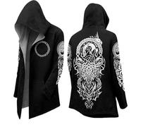 Nordische Mythologie 3D Kapuzenjacke für Herren Wikinger Tattoo Print Rabe Vintage Mode Herbst Mantel Drucken Party Outbekleidung Festlich Kleidung Blutig Bedruckt Jacke Übergröße Dunkelblau 6xl l xl