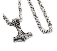 Nordische Mythologie Mjölnir Halskette - Wikinger Odin Keltischer Knoten Thors Hammer Anhänger 6 Mm Byzantinische Kette - Herren Edelstahl Irischer Knoten Amulett Skandinavischer Schmuck(Silver,50CM)