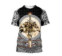 Nordische Mythologie Odin Tattoo 3D-Gedrucktes Sweatshirt, DIY Wikinger-Kostüm, Keltischer Wolf Rune Cool Neutral Harajuku Street Herren Wikinger-Pullover,Tshirt,L