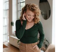 NORDLICHT Damen Henley Rippshirt Longsleeve aus Bio-Baumwolle HEDDA Dunkelgrün XL