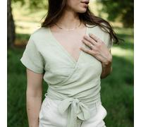 NORDLICHT Damen Musselin Wickelbluse aus 100% Bio-Baumwolle FREDA kurz Salbei (Grün) L