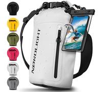 Nordlight Dry Bag wasserdichte Tasche mit Handyhülle + Roll-Top, Schultergurt | Drybag wasserfester Rucksack Beutel Packsack Seesack Wassersack Wetbag | Baden Schwimmen Strand SUP - Weiß, 30 Liter