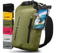 Nordlight Dry Bag wasserdichte Tasche mit Handyhülle + Roll-Top, Schultergurt | Drybag wasserfester Rucksack Beutel Packsack Seesack Wassersack Wetbag | Baden Schwimmen Strand SUP - Olivgrün, 10 Liter
