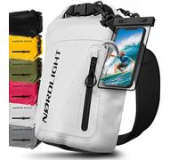 Nordlight Dry Bag wasserdichte Tasche mit Handyhülle + Roll-Top, Schultergurt | Drybag wasserfester Rucksack Beutel Packsack Seesack Wassersack Wetbag | Baden Schwimmen Strand SUP - Weiß, 10 Liter