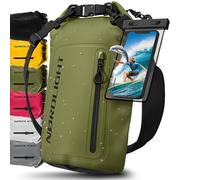 Nordlight Dry Bag wasserdichte Tasche mit Handyhülle + Roll-Top, Schultergurt | Drybag wasserfester Rucksack Beutel Packsack Seesack Wassersack Wetbag | Baden Schwimmen Strand SUP - Olivgrün, 30 Liter