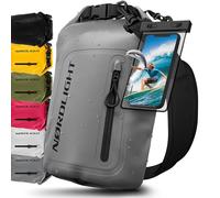 Nordlight Dry Bag wasserdichte Tasche mit Handyhülle + Roll-Top, Schultergurt | Drybag wasserfester Rucksack Beutel Packsack Seesack Wassersack Wetbag | Baden Schwimmen Strand SUP - Grau, 10 Liter
