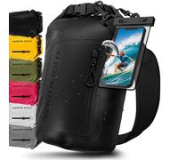 Nordlight Dry Bag wasserdichte Tasche mit Handyhülle + Roll-Top, Schultergurt | Drybag wasserfester Rucksack Beutel Packsack Seesack Wassersack Wetbag | Baden Schwimmen Strand SUP - Schwarz, 10 Liter