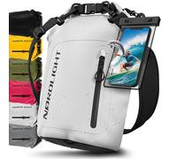 Nordlight Dry Bag wasserdichte Tasche mit Handyhülle + Roll-Top, Schultergurt | Drybag wasserfester Rucksack Beutel Packsack Seesack Wassersack Wetbag | Baden Schwimmen Strand SUP - Weiß, 20 Liter