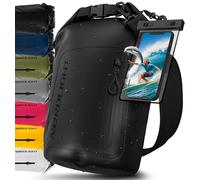 Nordlight Dry Bag wasserdichte Tasche mit Handyhülle + Roll-Top, Schultergurt | Drybag wasserfester Rucksack Beutel Packsack Seesack Wassersack Wetbag | Baden Schwimmen Strand SUP - Schwarz, 20 Liter