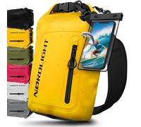 Nordlight Dry Bag wasserdichte Tasche mit Handyhülle + Roll-Top, Schultergurt | Drybag wasserfester Rucksack Beutel Packsack Seesack Wassersack Wetbag | Baden Schwimmen Strand SUP - Gelb, 10 Liter