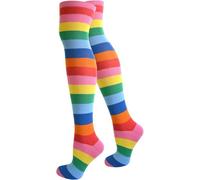 normani 1 2 oder 4 Overknees für Damen - geringelt aus Baumwolle mit Elasthan, Uni oder Ringel Bunt/breit Einheitsgröße