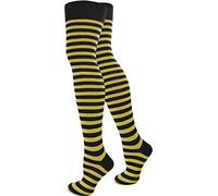 normani 1 2 oder 4 Overknees für Damen - geringelt aus Baumwolle mit Elasthan, Uni oder Ringel Farbe Schwarz/Gelb/schmal Größe 1 Paar