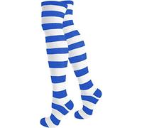 normani 1 2 oder 4 Overknees für Damen - geringelt aus Baumwolle mit Elasthan, Uni oder Ringel Farbe Weiß/Blau/Breit Größe 1 Paar