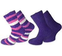 normani 2 oder 6 Paar flauschig weiche Kuschelsocken mit Motiv für Damen und Herren Farbe 2 Paar - Ringel/Lila Größe ONESIZE