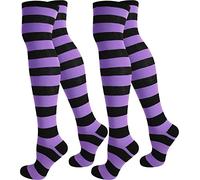 normani 2 Paar Damen Overknee Überknie Uni in Schwarz oder Weiß Farbe Schwarz/Lila/Breit