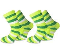normani 2 Paar Kuschelsocken/Bettsocken/Socken Stripe Geringelt mit Elasthan Farbe Ringel/Grün Größe 35-38