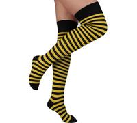 normani 2 Paar Overknees in gestreift oder einfarbig - bunte Socken bis übers Knie für Damen Farbe Schwarz/Gelb schmal