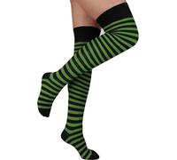 normani 2 Paar Overknees in gestreift oder einfarbig - bunte Socken bis übers Knie für Damen Farbe Schwarz/Grün schmal