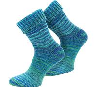 normani 2 Paar Wollsocken mit Umschlag Skandinavien-Style in bunten Farben Farbe Türkis Größe 43/46