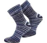 normani 2 Paar Wollsocken Skandinavien-Style wie handgestrickt, mit Umschlag für Damen und Herren Farbe Blau Größe 35/38