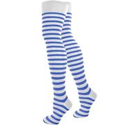 normani 3 Paar Damen Overknees Kniestrümpfe geringelt handgekettelte Fußspitze in verschiedenen Farben wählbar Farbe Weiß/Blau/schmal