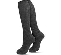 normani 3 Paar Kniestrümpfe aus 100% reiner Schafwolle, thermisch dämmende Schafwollsocken mit verstärkte Sohle Dunkelgrau 39-42