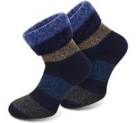 normani 3 Paar Thermostrümpfe/Thermosocken - mit Vollplüsch und Schafswolle, Extra Warm und Perfekt für Stiefel geeignet Farbe Extrem/Hot/Blau-Block gestreift Größe 35/38