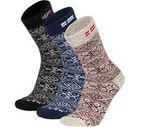 normani 3 Paar Warme Canadian Wollsocken mit gestrickter Skandinavische Länderflagge Damen und Herren aus 80% Schafwolle Farbe Dunkelblau/Rot/Anthrazit Größe 39/42