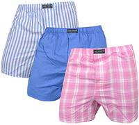 normani 3 x Herren Web Boxershorts aus Reiner Baumwolle Farbe Blau/Pink Größe S