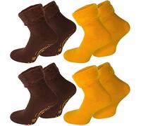 normani 4 Paar Warme Flauschige Socken mit Umschlag vollplüsch, Super Weich und angenehm, Top Qualität Farbe Gelb/Braun Größe 39/42