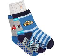 normani 6 Paar warme Kindersocken mit Laufsohle|Stoppersocken ABS Socken | Antirutschsocken mit Noppen aus Baumwolle | für Jungen und Mädchen Farbe Auto Größe 86-92