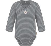 normani Baby Bio Merino Wickelbody Langarmbody mit Knopf aus Merinowolle Langarm-Strampler Einteiler 0-24 Monate für Junge und Mädchen Grau gestreift 86