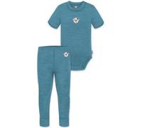 normani Baby Merino Body-Set Woll Strampleranzug Kurzarm-Body und Unterhose aus 100% Merinowolle für Junge und Mädchen Farbe Blau Größe 80