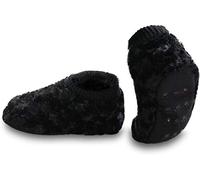 normani Damen-Fleece-Hausschuhe mit Rutschfester Sohle und Bommeln am Schaft Farbe Fell-Homesocks/Schwarz Größe 35-38