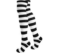 normani Damen Overknees geringelt Baumwolle mit Elasthan uni oder Ringel Farbe Schwarz/Weiß
